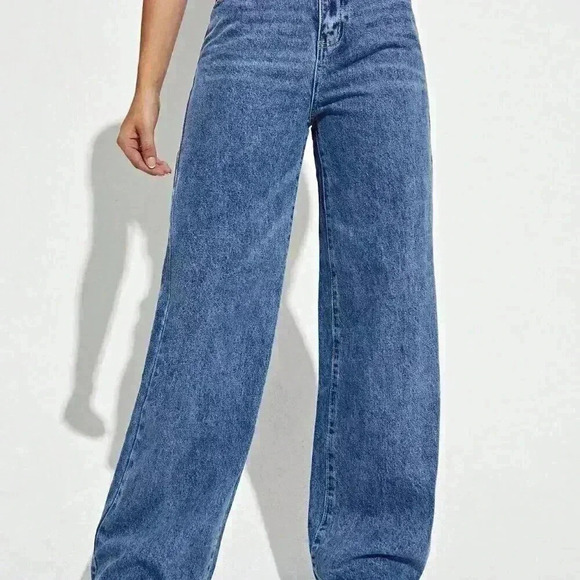 Dark Wash Casual Women's High Waist Wide Leg Jeans - Picture 6 of 6